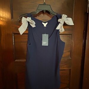Crown & Ivy Navy Top with Striped Bow Accents